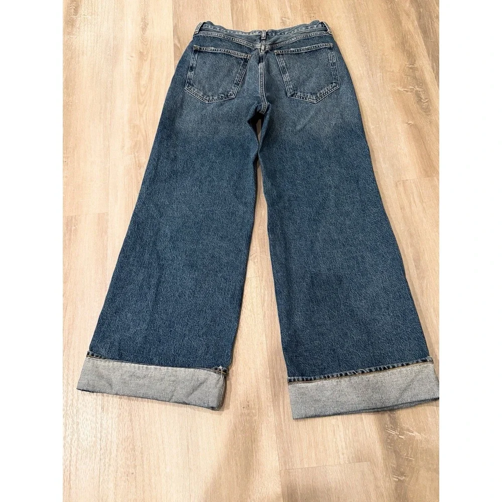 AGOLDE Dame Wide Leg Cuffed Jeans 30 High Rise Dark Wash 100% Cotton